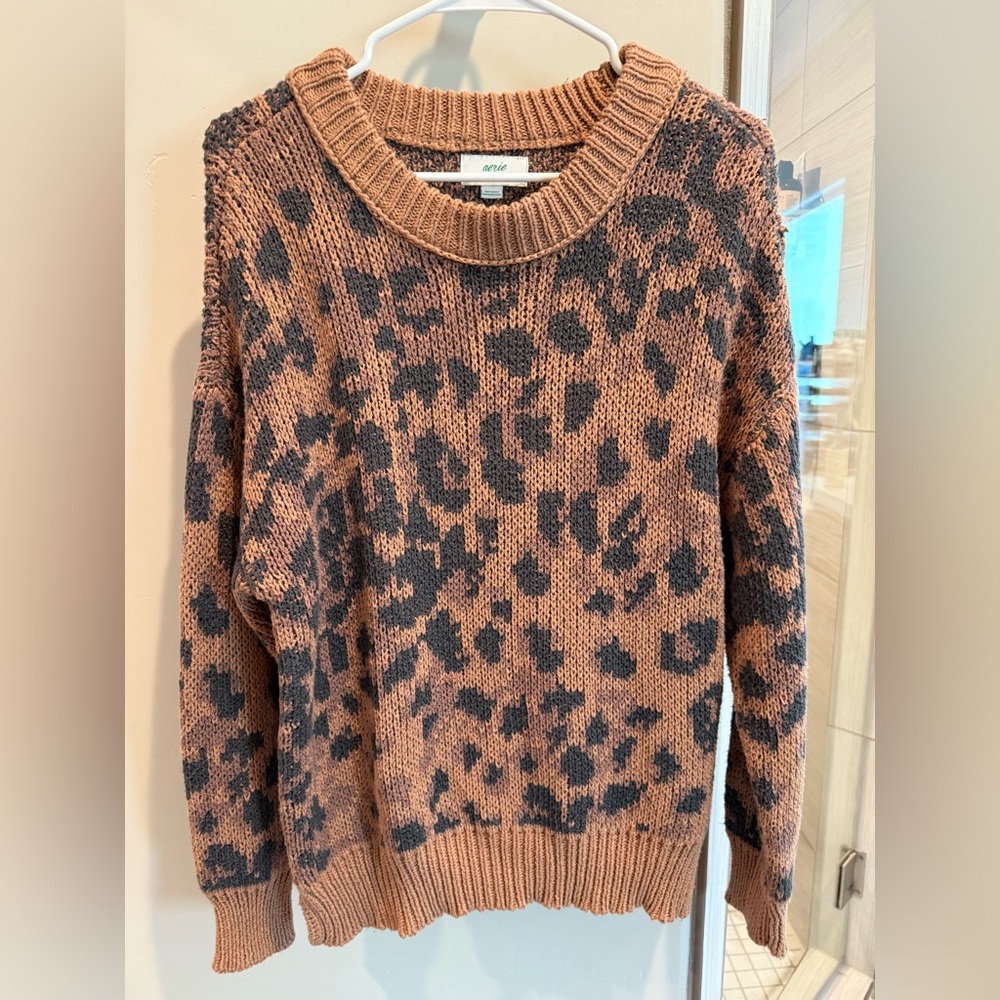 Aerie Leopard Oversized crew sweater